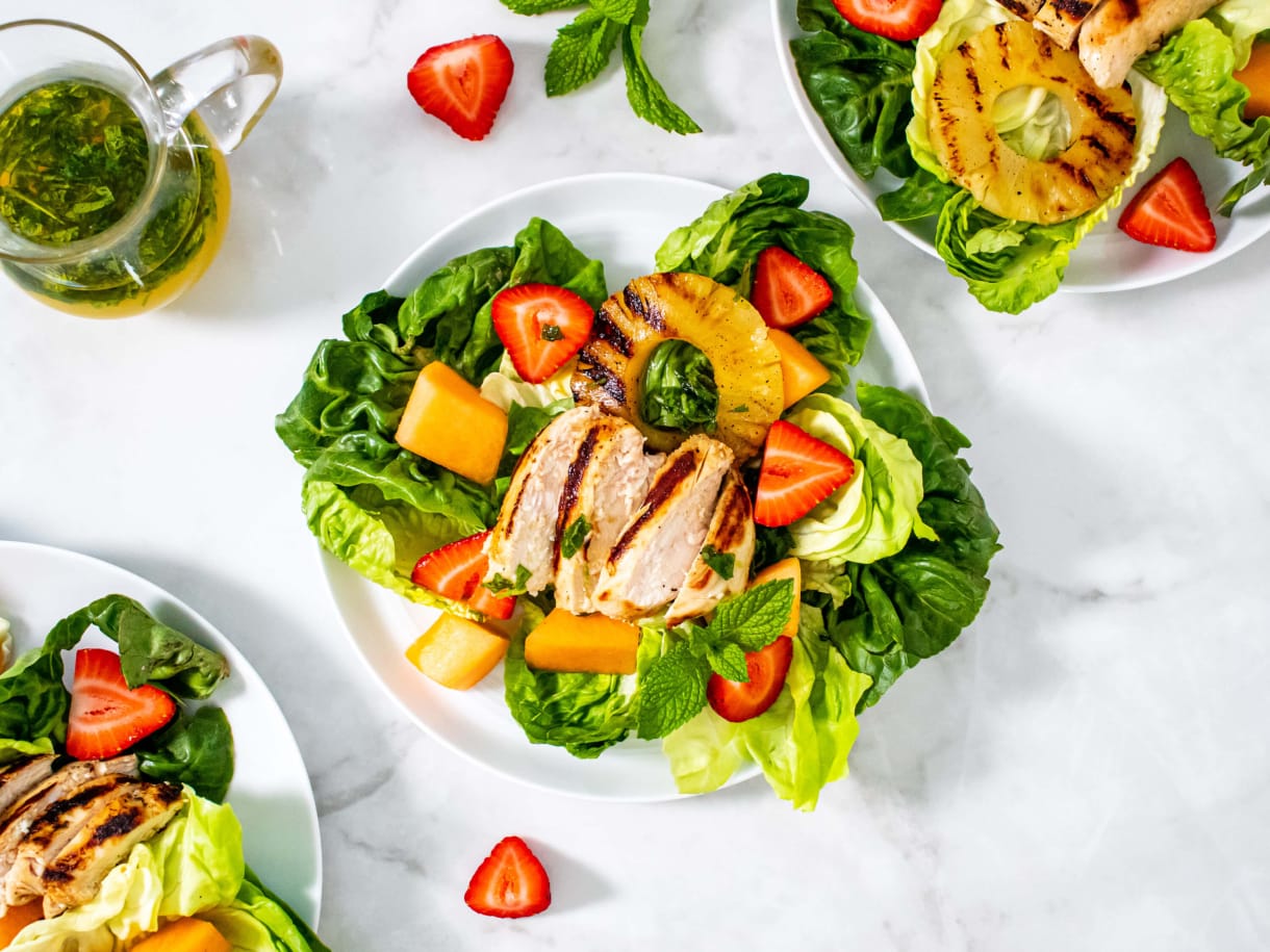 Grilled Chicken and Fruit Salad with Pineapple Mint Dressing Recipe