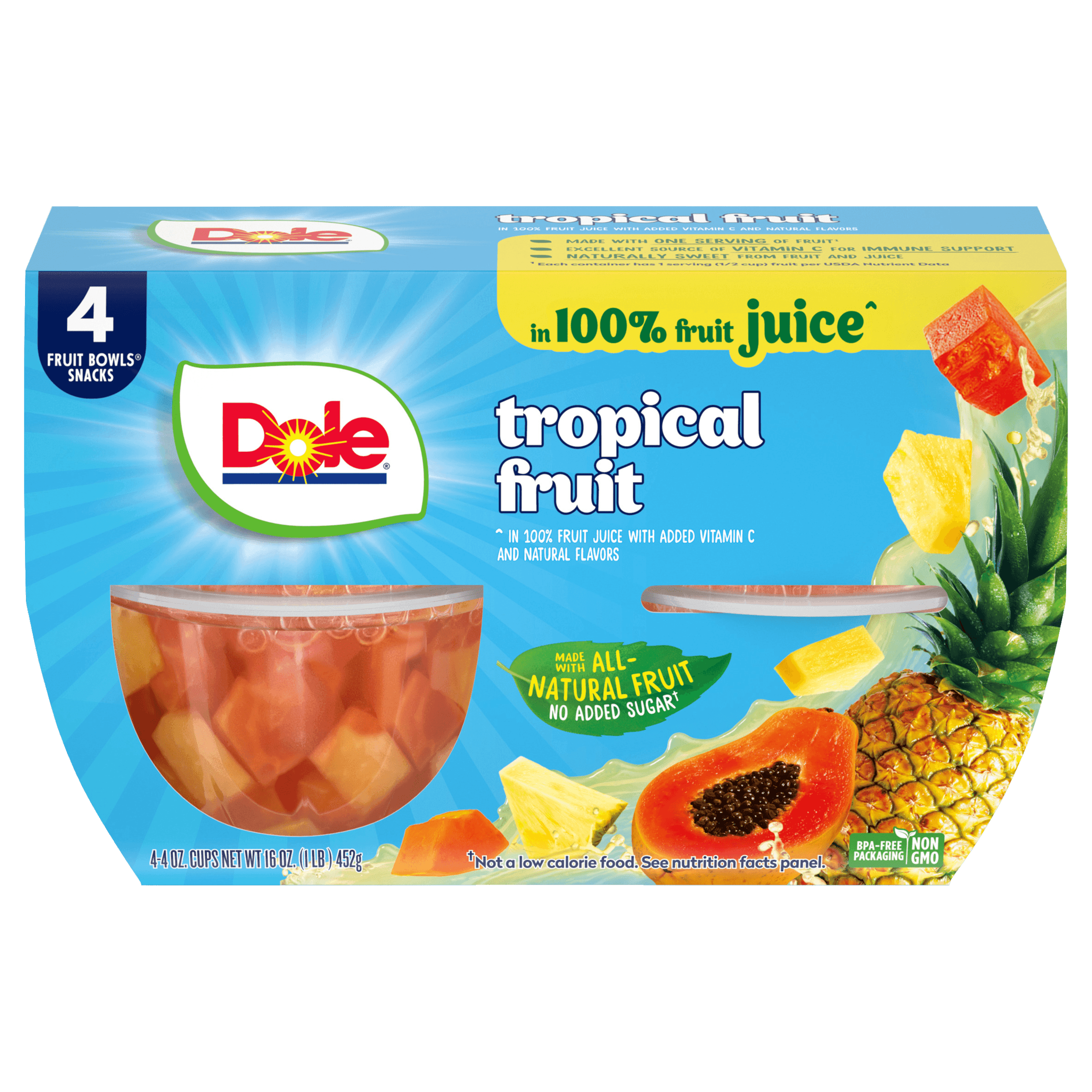 Dole® Tropical Fruit in 100% Juice* Fruit Bowls®, 4 Count - Dole