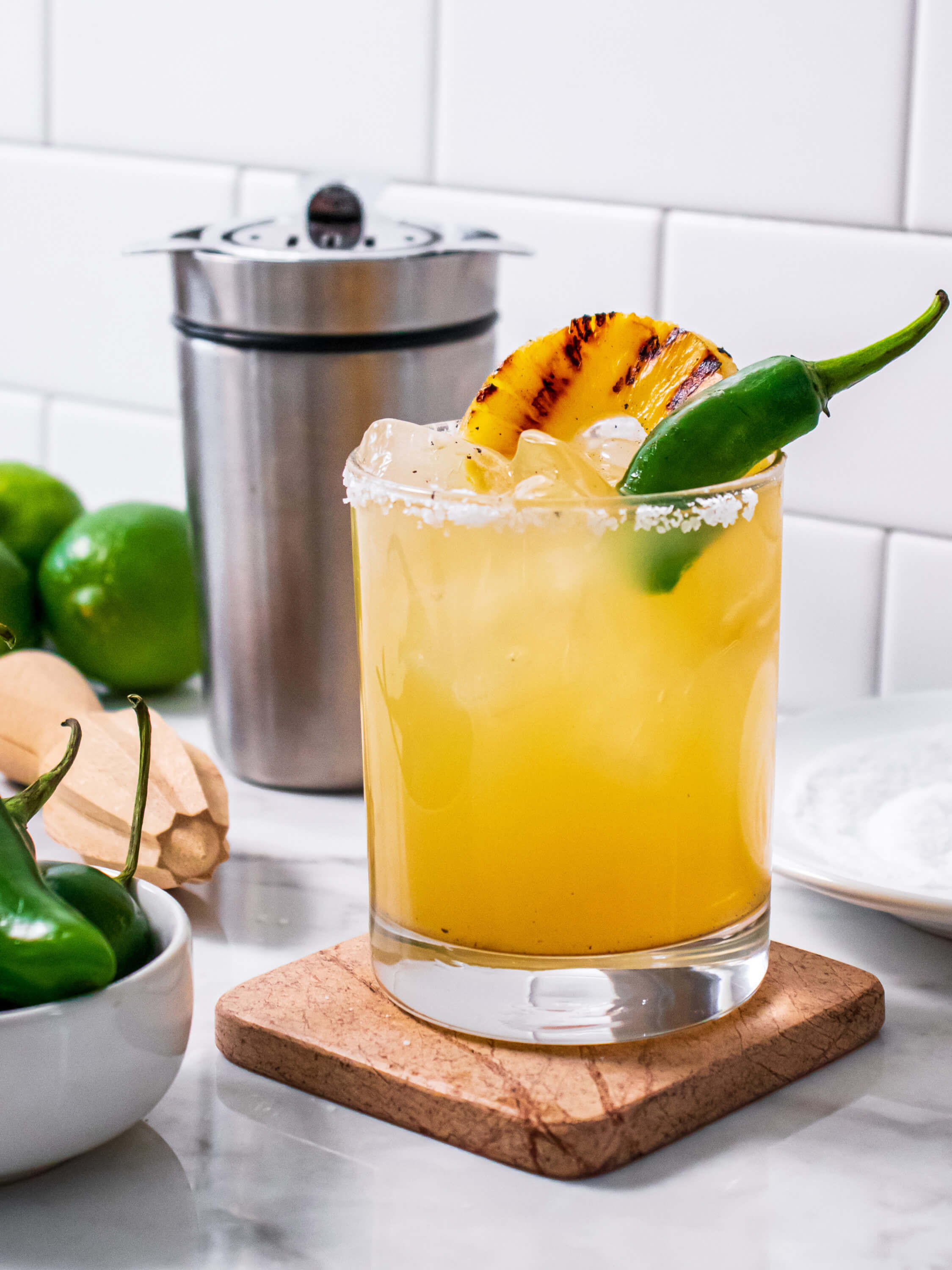 Grilled Pineapple and Jalapeno Mezcal Margarita Cocktail Recipe