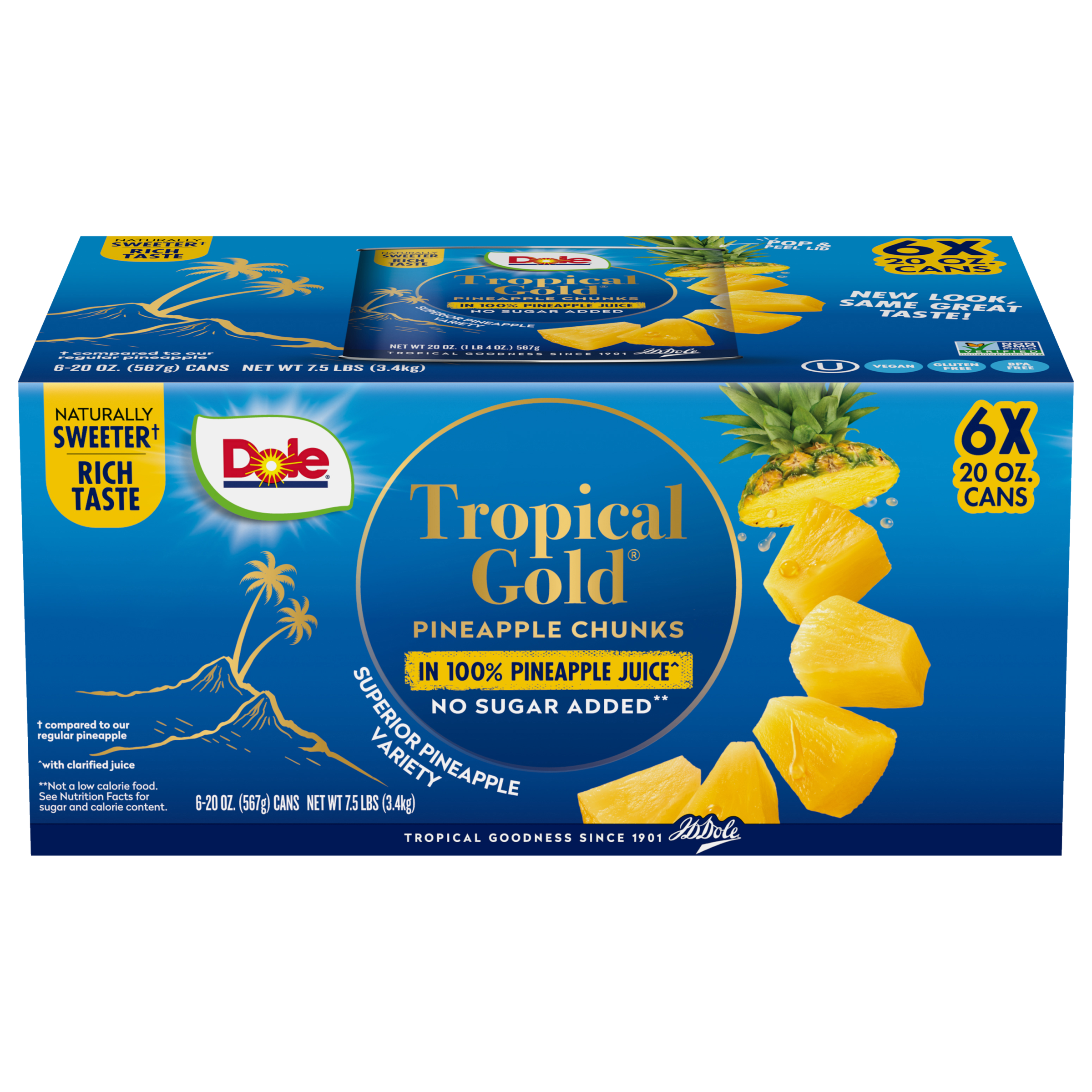 Dole® Tropical Gold® Pineapple Chunks: 20 oz Cans, 6 Count